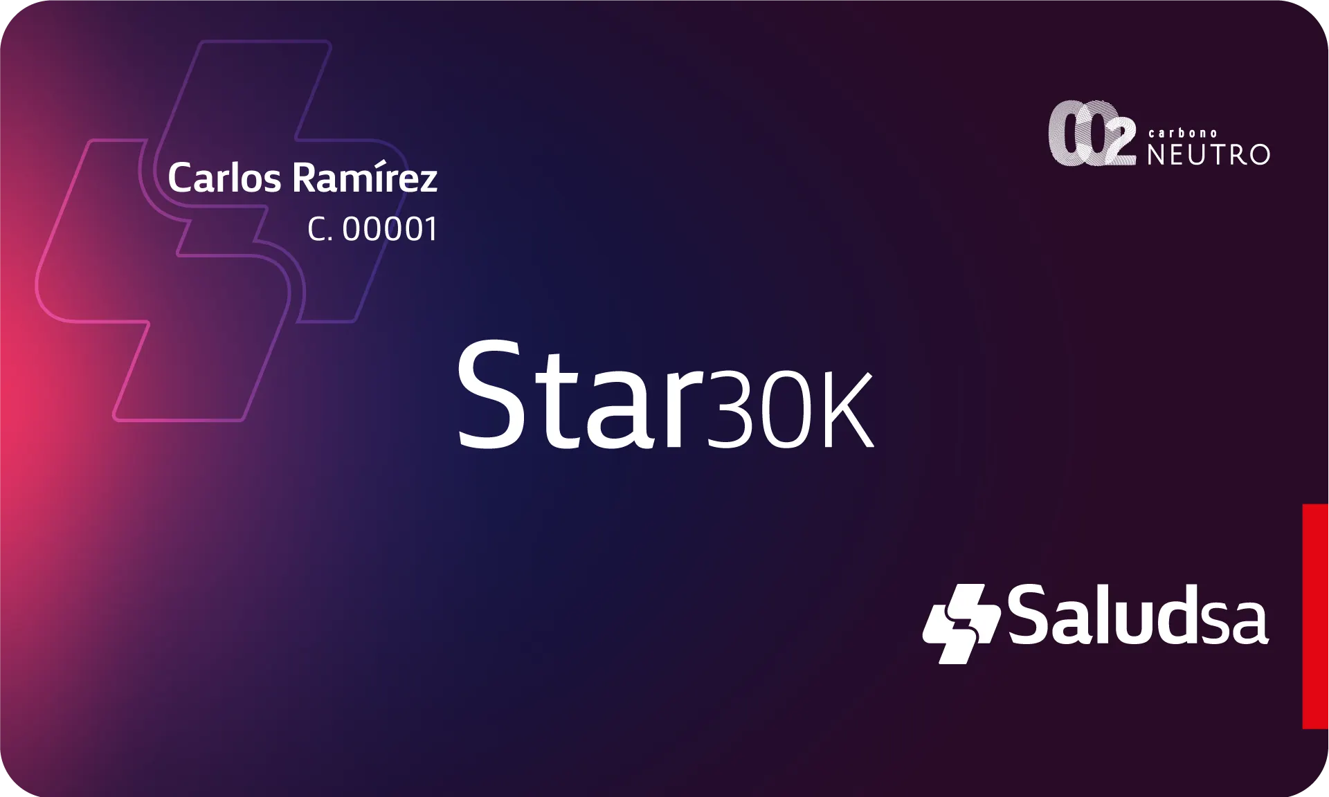 Tarjeta del plan Star 30K de SaludSA