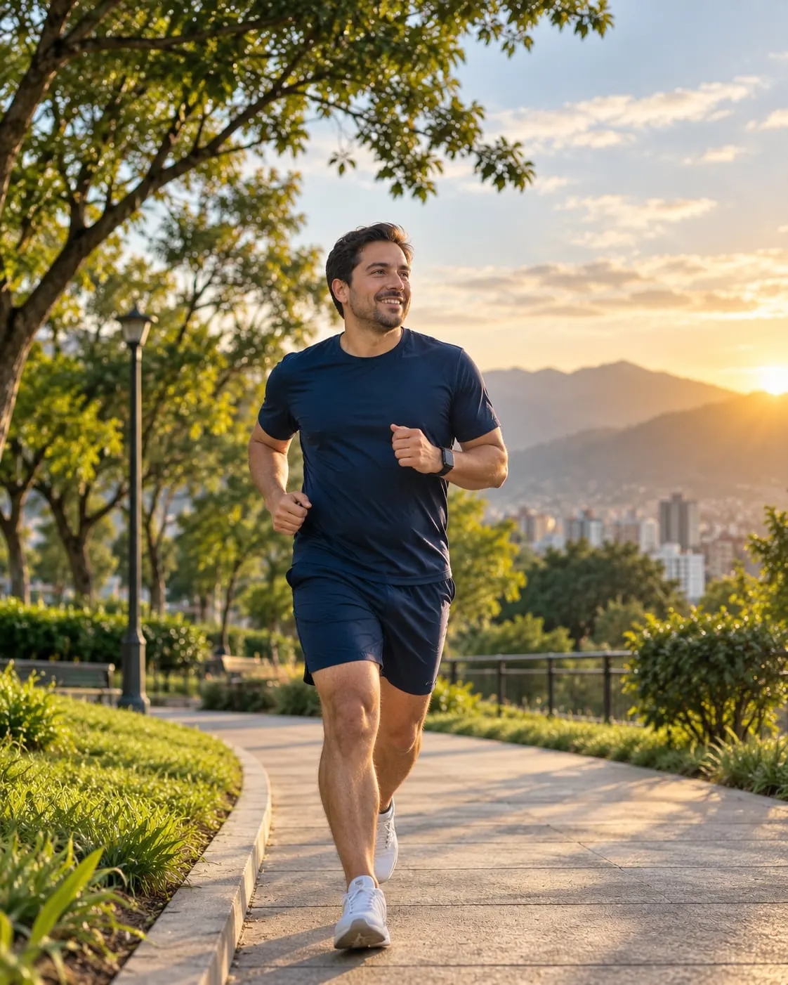 Hombre trotando en un parque al amanecer (imagen ilustrativa)